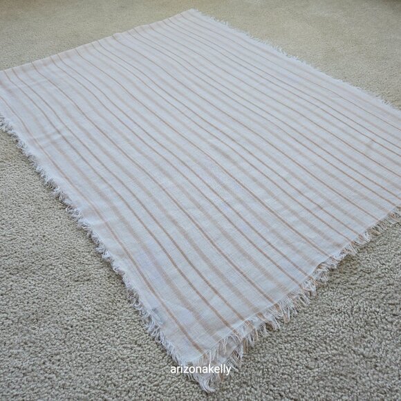 J. Crew Linen Cotton Sarong Scarf White Tan Stripes - Picture 9 of 11